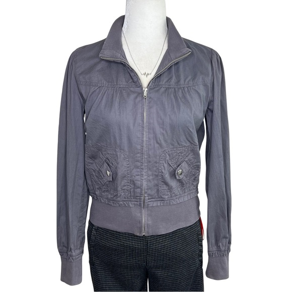 Forever 21 Retro Bomber Jacket Zip Up Lightweight 80s Coat Gray Women’s Small S - Picture 16 of 16